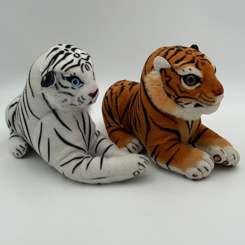Toy Network Tiger Plush Lot of 2 Orange & White Siberian Bengal Stuffed Animals